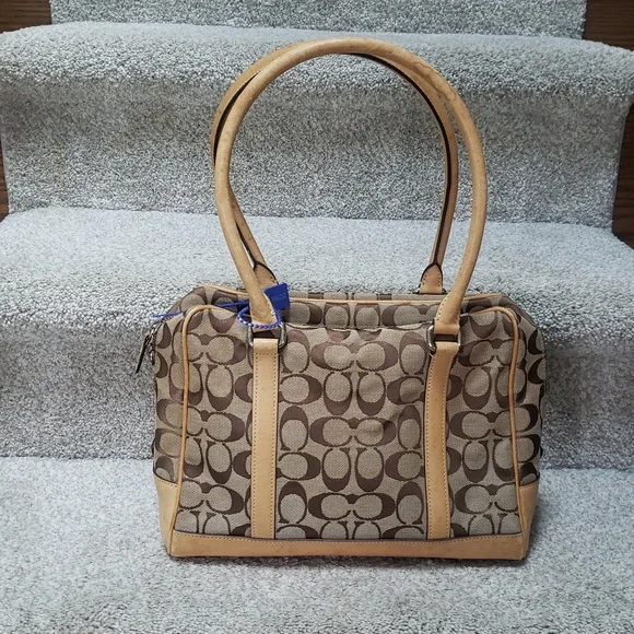Coach Brown and Tan Signature Handbag Monogram Authentic - Picture 4 of 15
